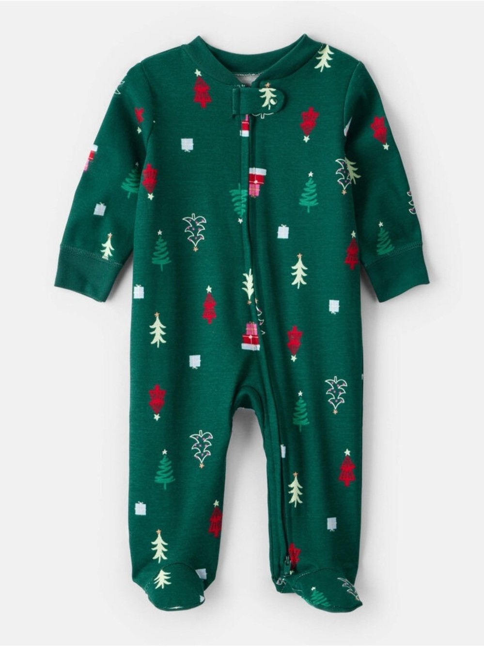 Carter's • NWT Cotton Green Holiday Tree Print Footed One-Piece
